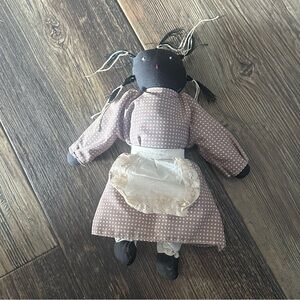 Vintage cloth rag doll African American girl handmade? Primitive folk art 10"
